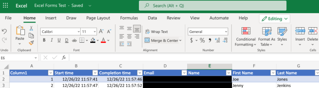 MS form responses viewable in Excel