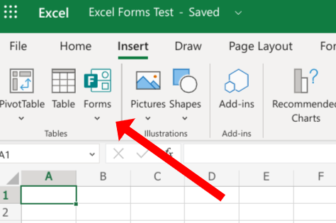 Click insert form in MS Excel online