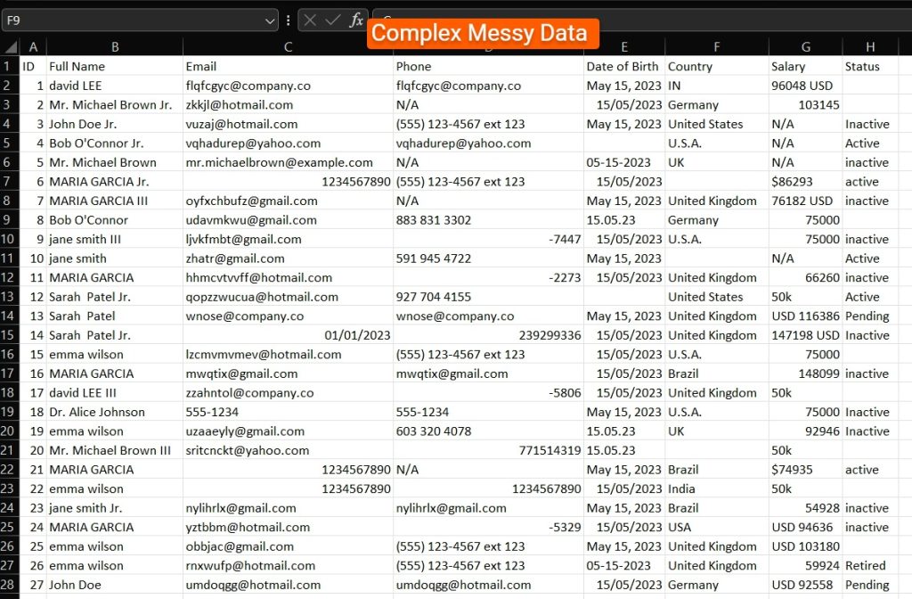 Messy Data in Excel